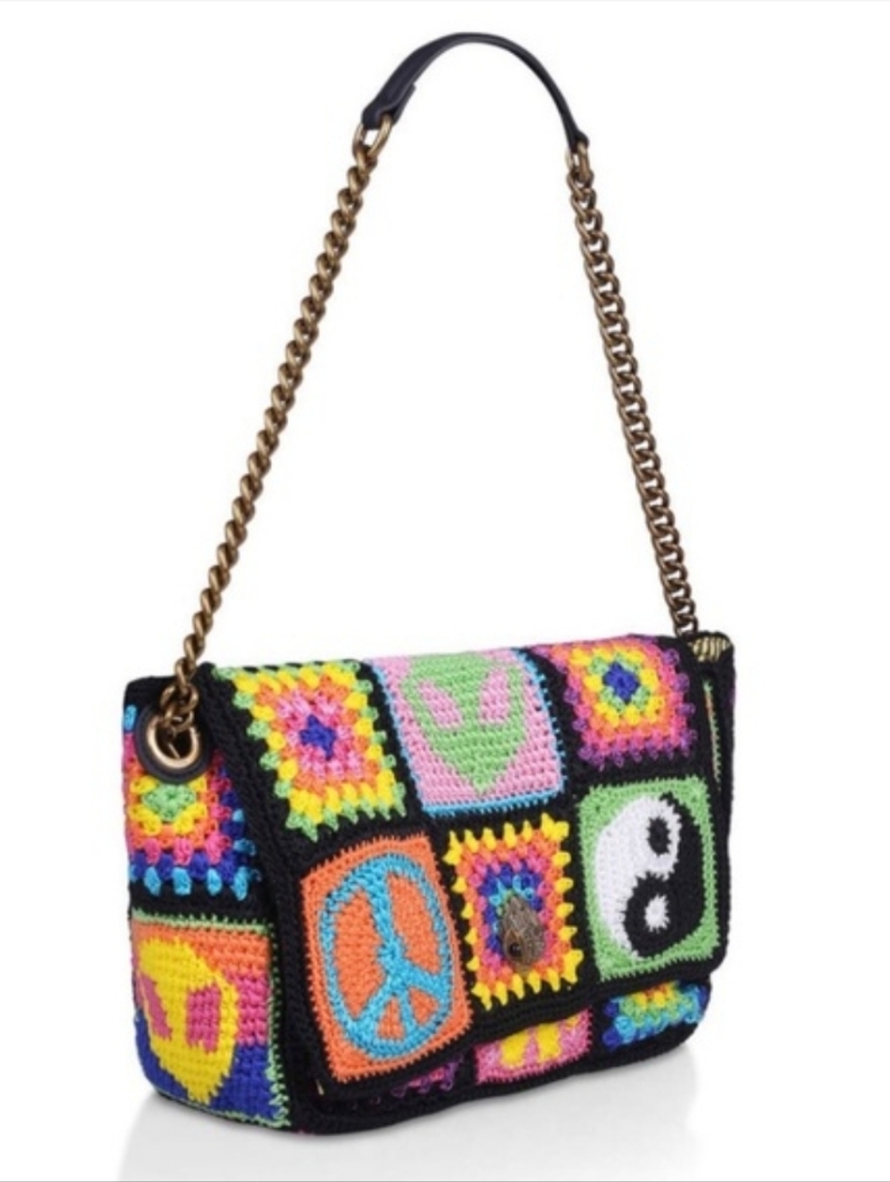 RARE Kurt Geiger Kensington Large Retro Peace Love Crochet Shoulder Bag - Picture 13 of 15